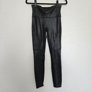 SPANX Dark Brown Faux‎ Leather Moto Leggings M Stretch High Waist Shaping